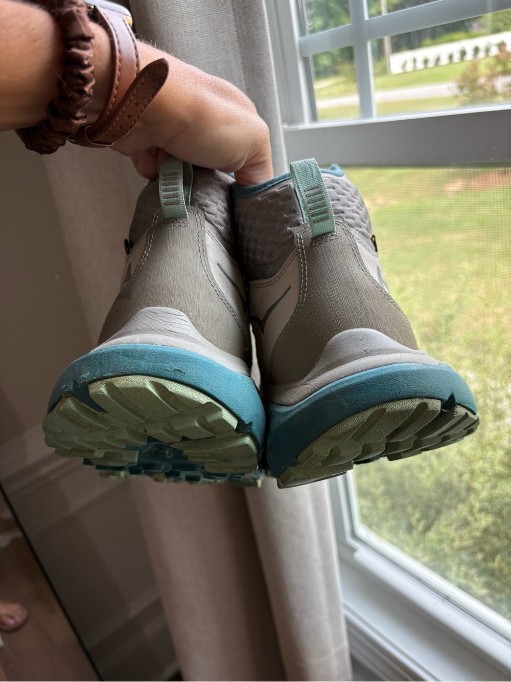 Hoka Women's Lace-Up Hiking Boots in Light Gray and Teal - Picture 4 of 9